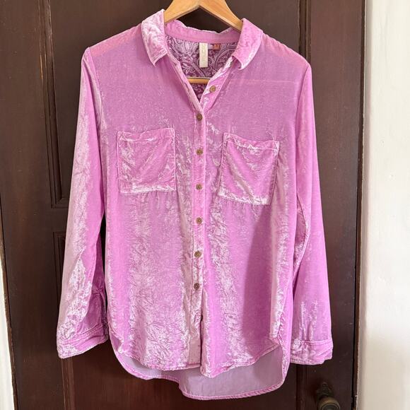 Pilcro Tops - PILCRO | Pink velvet Hadley Mara Velvet Relaxed Button up Shirt | 6